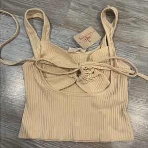 CREAM CROPPED TOP WITH OPEN FRONT DETAIL